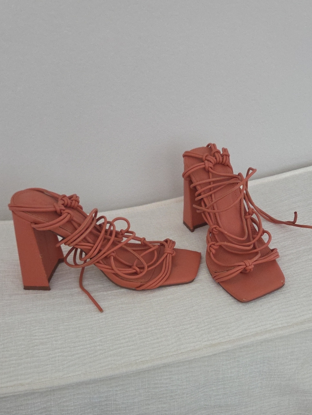Burnt Orange Wrap-up Block Heel Sandals